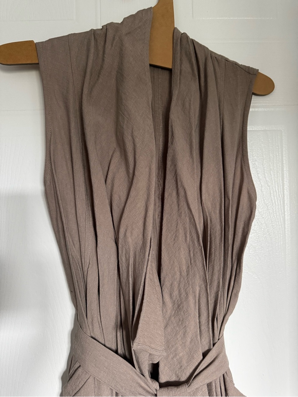 Sleeveless Taupe Wrap Tunic with Waist Tie - Picture 4 of 16